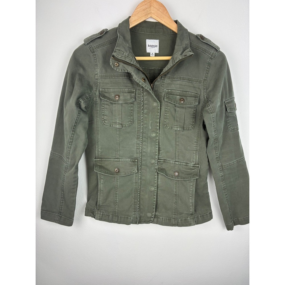 Kensie Jeans Olive Military Utility Jacket Size Small Cotton Stretch - Picture 3 of 13